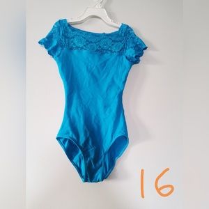So Danca blue ballet leotard lace cap sleeve